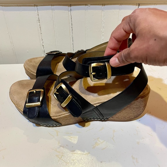Dansko Black Sandals with Gold Buckles - Picture 2 of 5